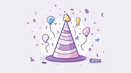 Celebration Hat and Confetti Party Cartoon
