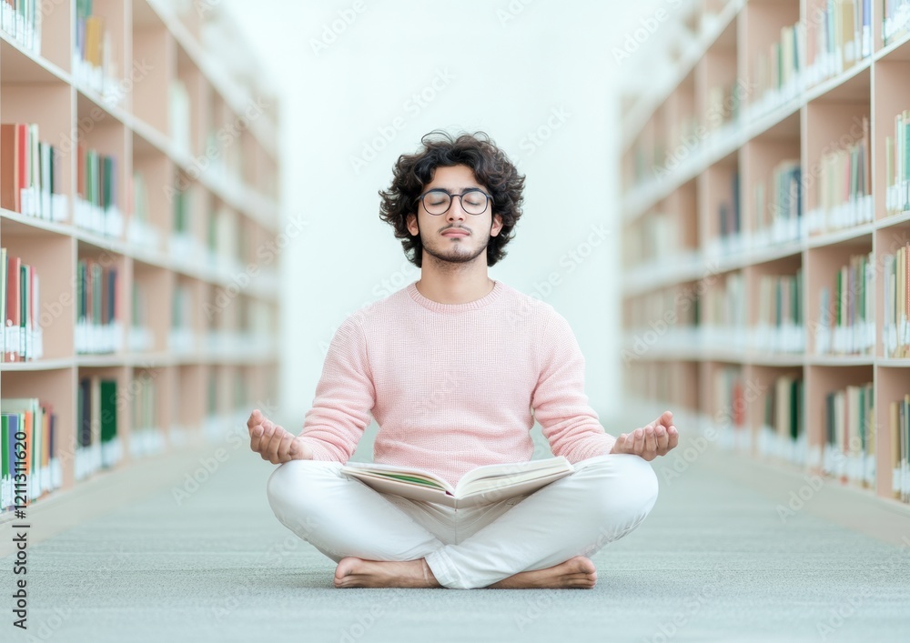 Aufkleber minimalist study focus indian student in serene library with open books - educational content and ex