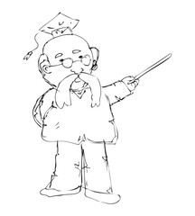 Wise Elder Teacher with Graduation Cap, Simple Vector Hand-drawn Sketch Illustration