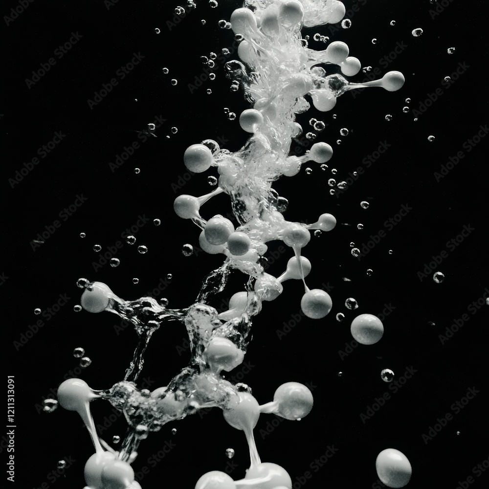Poster abstract molecular structure water science 3d render fluid dynamics bubbles