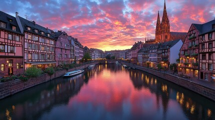 Obraz premium Enchanted Sunset over Colmar's Ill River and Petite Venice