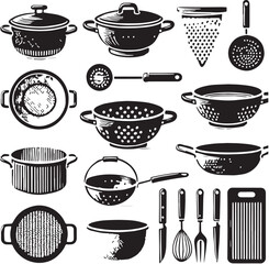 Black Color Colander Silhouette Vector Illustration, Solid White Background. minimal vector design
