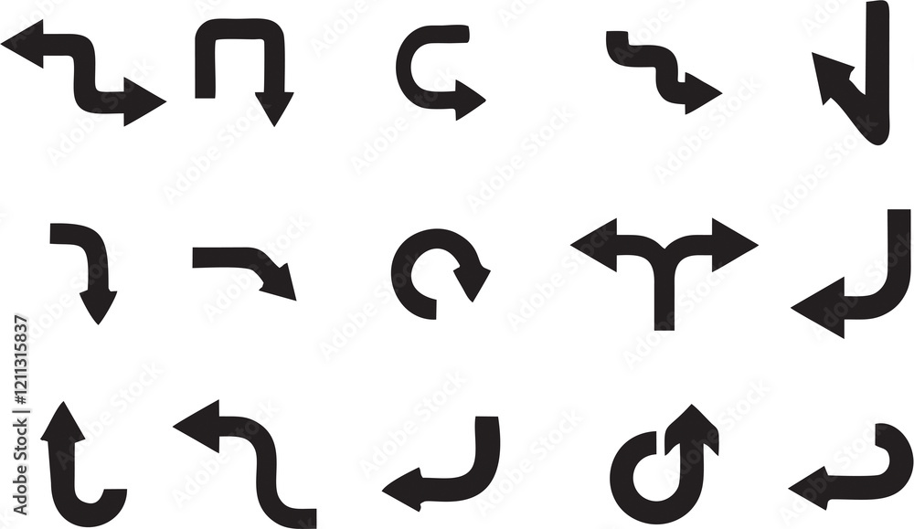 Poster multiple style and turn arrow set isolated on white background. traffic turn symbols and direction i
