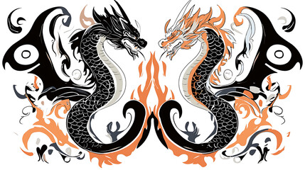 Two dragons are shown on a white background. generated using AI