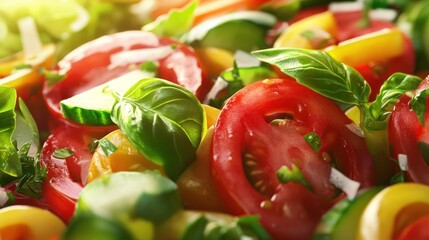 Vibrant Summer Salad: A Delicious Blend of Tomatoes, Cucumbers, and Basil