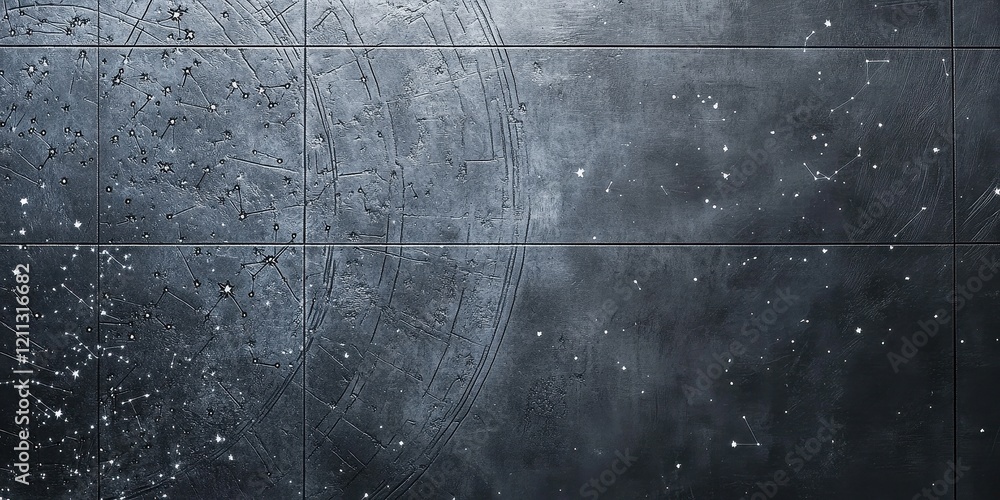 Poster celestial chart embossed on dark textured tiles