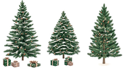 Fototapeta premium Beautiful Christmas Trees With Festive Gifts Arranged Generative AI