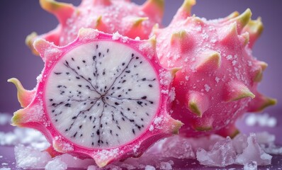 Vibrant pink dragon fruit sliced open