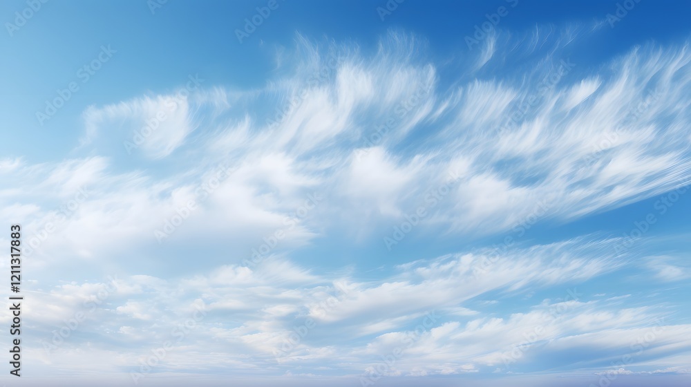 Poster soft wispy cirrus clouds floating through a peaceful serene sky create a tranquil atmospheric backdr