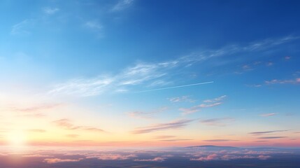Obraz premium Captivating image showcasing a serene and picturesque sky with jet trails gracefully crossing the expansive azure hued canvas This minimalist