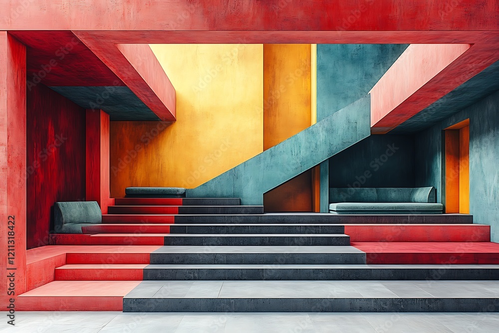 Poster abstract architecture staircase modern design colorful building