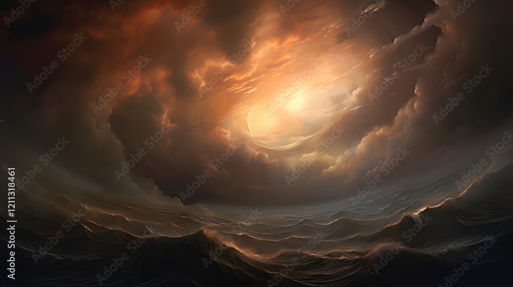 Poster dramatic and moody sky with swirling clouds and captivating contrast of light and shadow creating a 