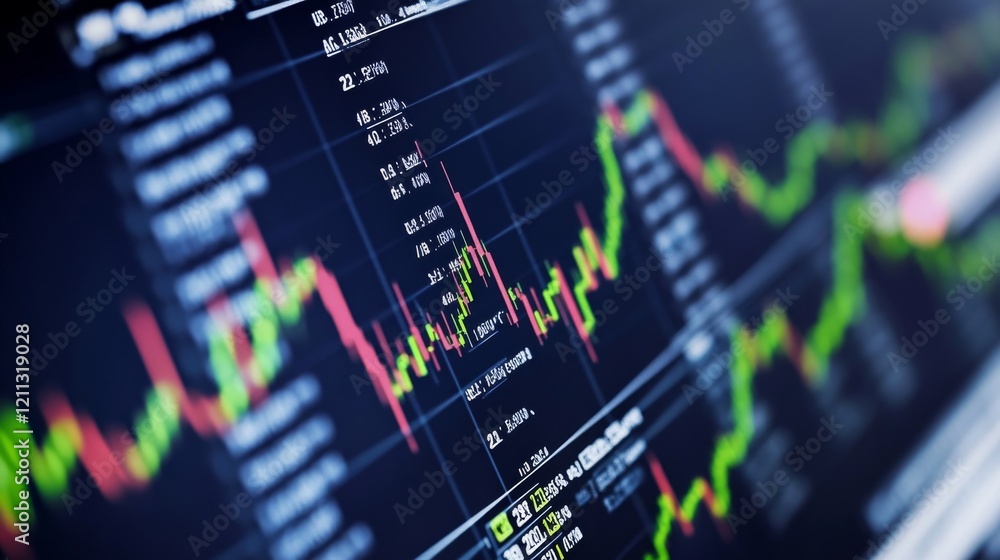 Poster digital stock market trading with futuristic graph and financial data analysis displayed on a blue v