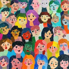 A Colorful Crowd of Smiling Faces in a Vibrant Painting
