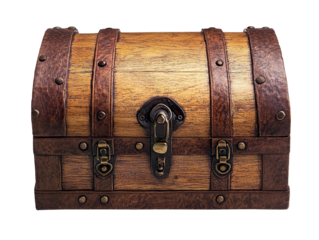 wooden treasure chest isolated on transparent background