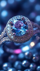 Elegant Silver Ring with Blue Gemstone and Sparkling Diamond Accents
