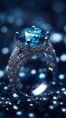 Elegant Silver Ring with Blue Gemstone and Sparkling Diamond Accents