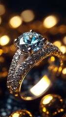 Elegant Silver Ring with Blue Gemstone and Sparkling Diamond Accents