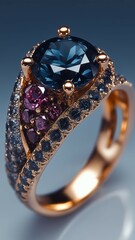 Elegant Silver Ring with Blue Gemstone and Sparkling Diamond Accents