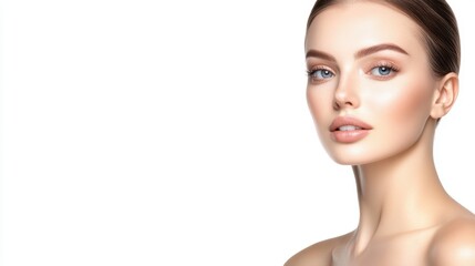 Fototapeta premium Portrait of a woman with flawless skin on white background
