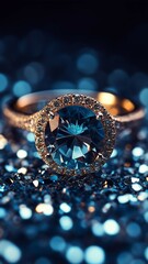 Elegant Silver Ring with Blue Gemstone and Sparkling Diamond Accents
