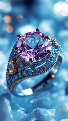 Elegant Silver Ring with Blue Gemstone and Sparkling Diamond Accents