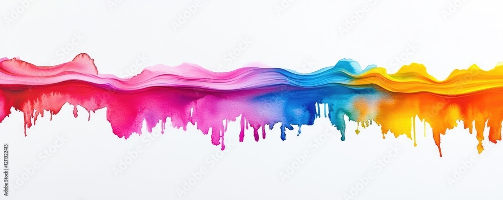 Poster splattered watercolor idea. vibrant color paint splash creating an abstract wave pattern against a w