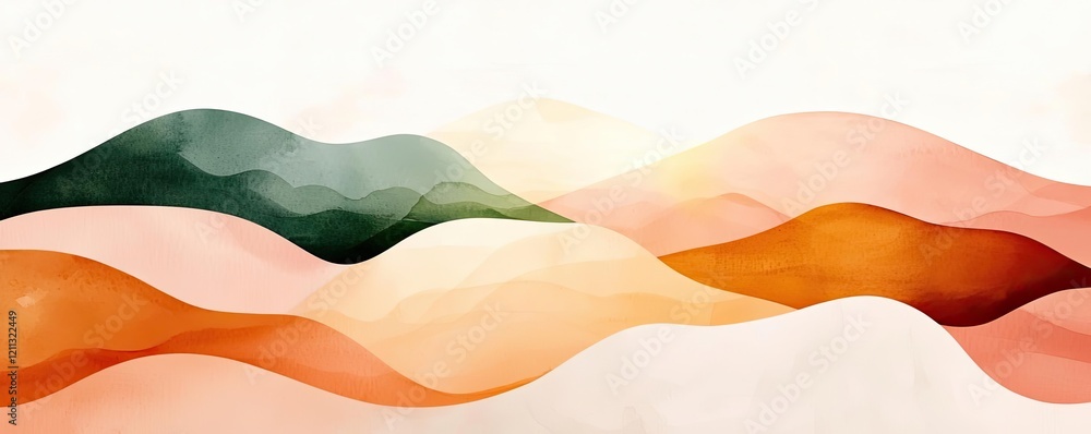 Poster rustic watercolor concept. abstract landscape waves showcasing fluid colors and gentle curves in a m