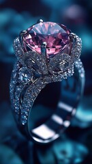 Elegant Silver Ring with Blue Gemstone and Sparkling Diamond Accents