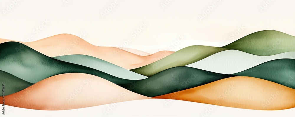 Poster rustic watercolor concept. abstract landscape with flowing hills in soft colors and gentle contours.