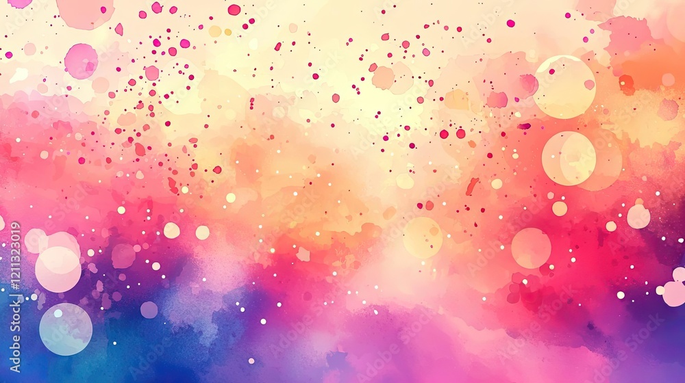 Poster Splattered watercolor idea. A vibrant abstract background featuring colorful splashes and soft gradients.