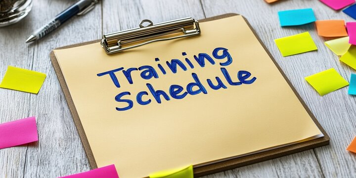 Training Schedule on Clipboard with Sticky Notes