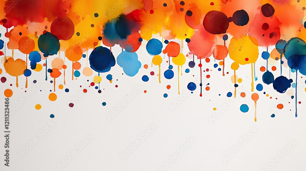 Poster splattered watercolor idea. vibrant watercolor dots create a lively and colorful abstract design on 
