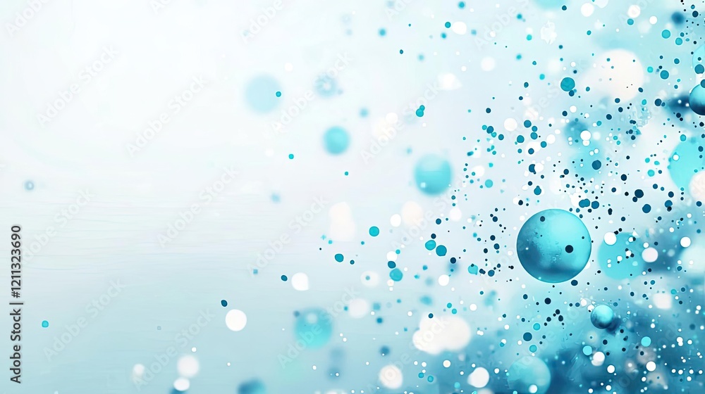 Poster splattered watercolor idea. abstract blue bubbles floating against a soft gradient background, creat