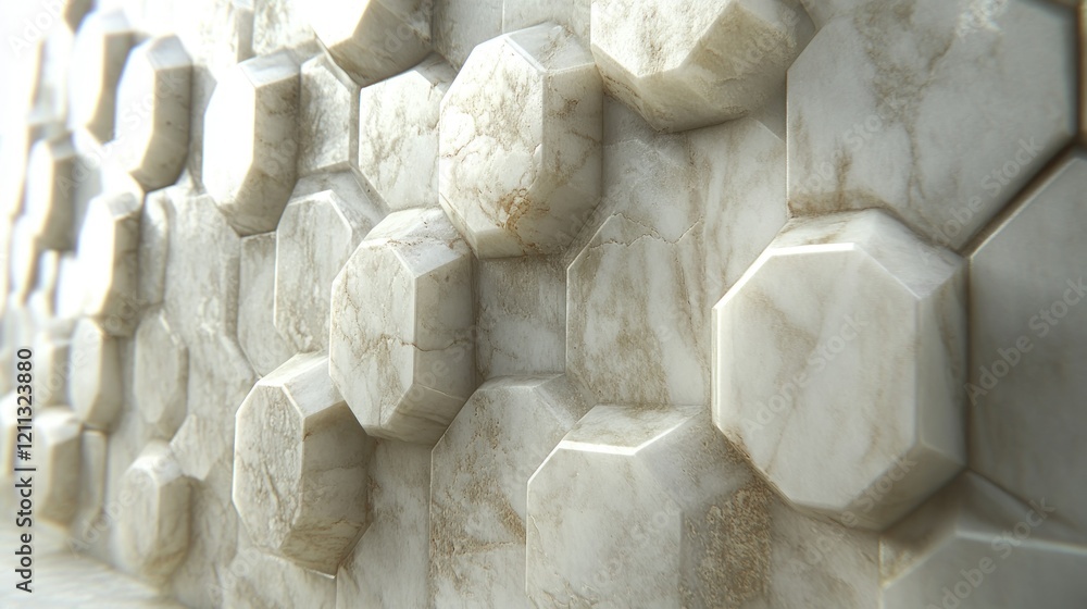 Poster abstract hexagonal marble wall texture: 3d render of elegant geometric pattern