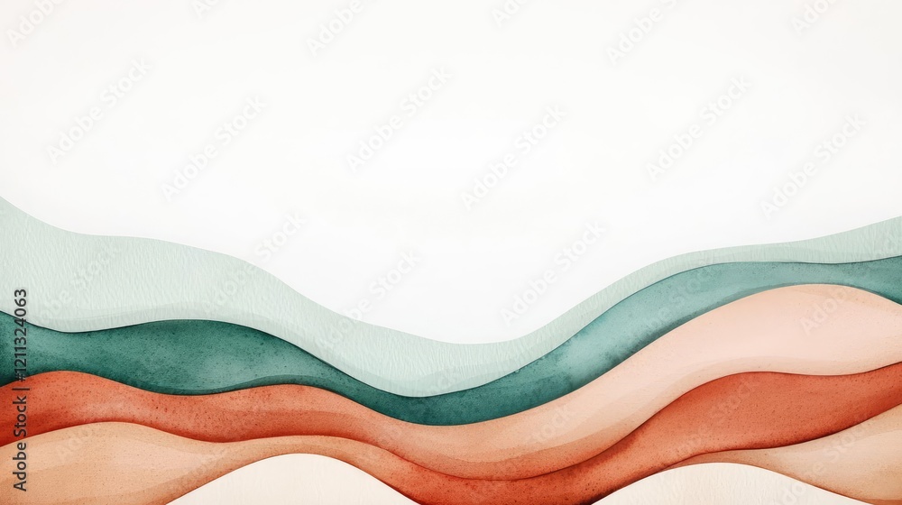 Poster Rustic watercolor concept. Beautiful artistic waves in soft colors creating a serene background for creative projects.