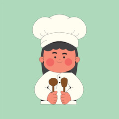 Cute Chef Girl Cartoon Character Illustration