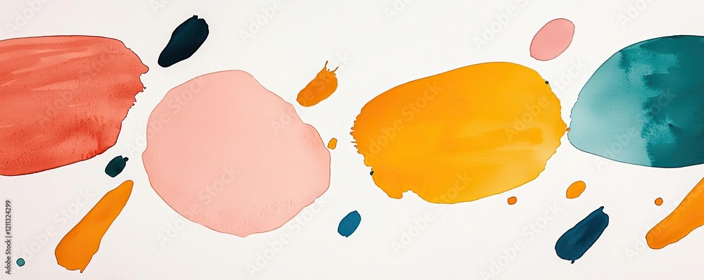 Poster splattered watercolor idea. vibrant watercolor blobs in pink, orange, and teal create a dynamic abst