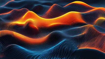 Obraz premium Abstract digital landscape, glowing waves, dark background, data visualization