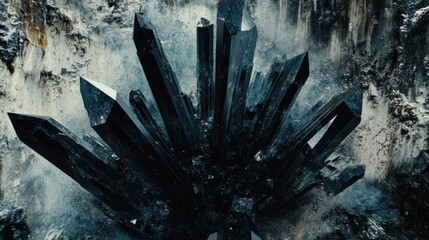 Dark crystals emerge, smoky cave, fantasy backdrop, game asset