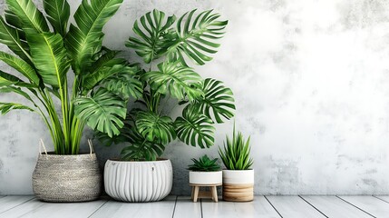 Fototapeta premium Lush Tropical Plants in Modern Decorative Pots