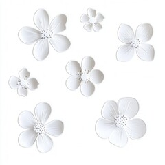 White ceramic flowers, wall decor, minimalist background, home design