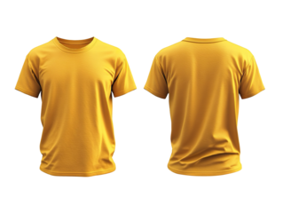 yellow t-shirt mockup front and back view isolated on transparent background
