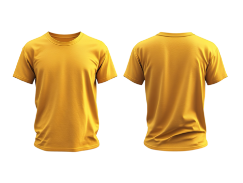 yellow t-shirt mockup front and back view isolated on transparent background