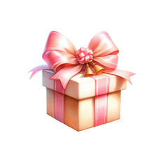 Fototapeta premium A beautifully wrapped gift box with a pink ribbon and decorative bow, perfect for celebrations and special occasions.