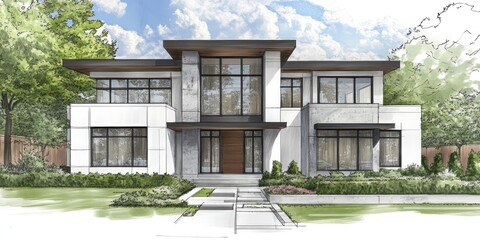 Fototapeta premium Modern House Architectural Design Rendering