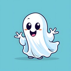 Obraz premium Cheerful and Friendly Cartoon Ghost Character Waving with a Warm Smile in a 16 9 Digital Whimsical and Playful Supernatural Creature Design
