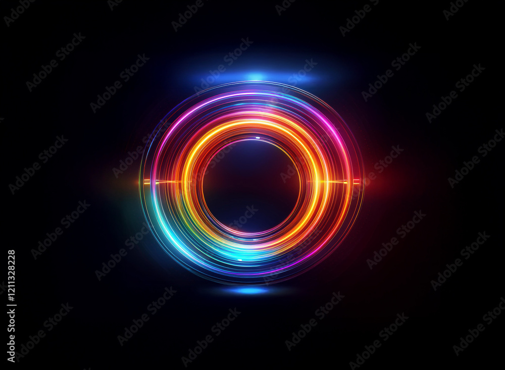Poster vibrant, glowing concentric circles radiate light against a dark background. the rings display a spe