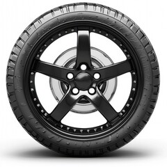 Obraz premium Dynamic black tire wheel showcase automotive industry product image studio setting front view modern design