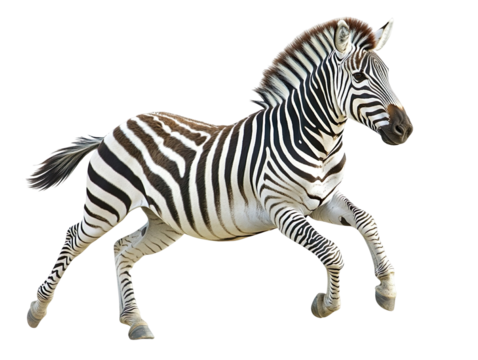Zebra running isolated on transparent background